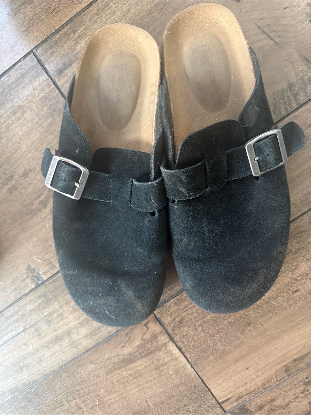 Black Suede Slip-On Clog with Buckle